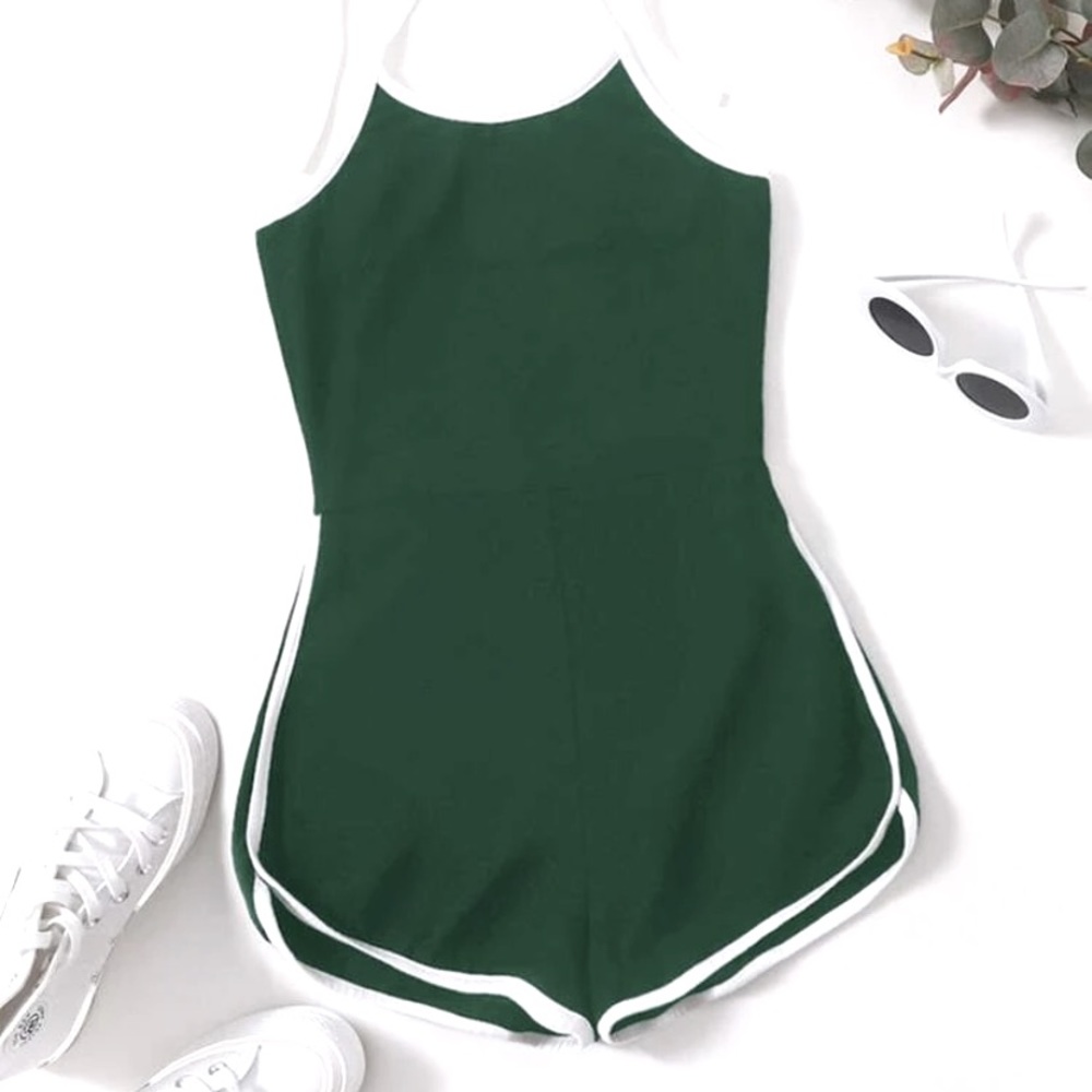 Green One piece sporty romper.